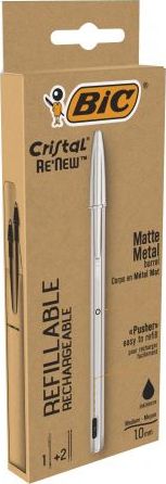 Bic Cristal Re'new Metal Ballpoint Pen Black + 2 Refills (405478)