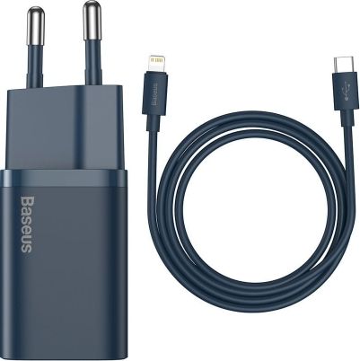 Baseus TZCCSUP-B03 tīkla lādētājs USB-C / 20W / 3A + USB-C -> Lightning datu un uzlādes vads zils iekārtas lādētājs