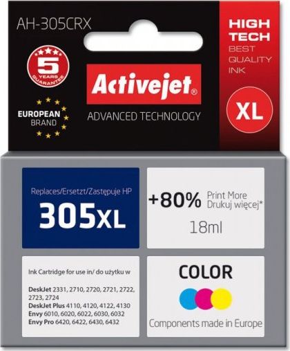 Activejet AH-305CRX ink for HP printer; HP 305XL 3YM63AE replacement; Premium; 18 ml; color kārtridžs