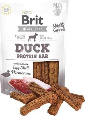 Brit BRIT MEATY JERKY Duck Protein Bar KACZKA 80g BRIT-JERKY-06-80 (8595602543755) kaķu barība