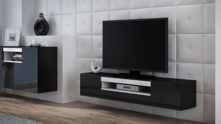 Cama TV stand VIVA 180 black/black gloss + white