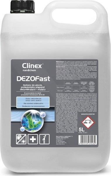 Clinex Profesjonalny preparat do mycia i dezynfekcji CLINEX Dezofast 5L, bakteriobojczy, wirusobojczy, grzybobojczy 77-017 (5907513270553) Sadzīves ķīmija