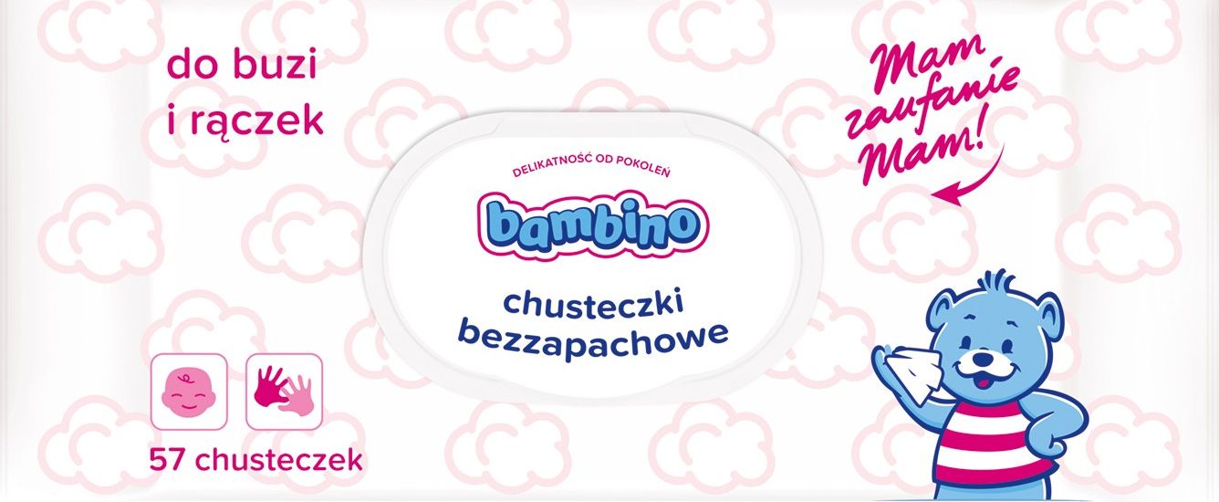 Bambino Chusteczki bezzapachowe do buzi i raczek z zamknieciem 1x57 szt. 0183678 (5900017064840)