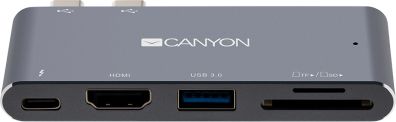 CANYON DS-5 Multiport Docking Station with 5 port, with Thunderbolt 3 Dual type C male port, 1*Thunderbolt 3 female+1*HDMI+1*USB3.0+1*SD+1*T USB centrmezgli