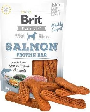 Brit BRIT MEATY JERKY Protein Bar Mobility Salmon LOSOS 80g BRIT-JERKY-10-80 (8595602543724) kaķu barība