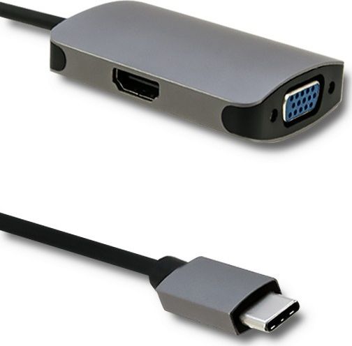 Stacja/replikator Qoltec USB-C - HDMI - VGA Szary  (50380) 50380 (5901878503806) dock stacijas HDD adapteri