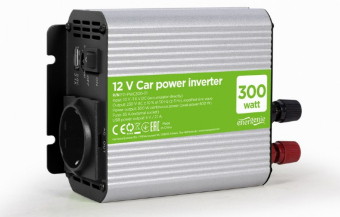 EnerGenie EG-PWC300-01 power adapter/inverter Auto 300W Aluminium,Black Strāvas pārveidotājs, Power Inverter