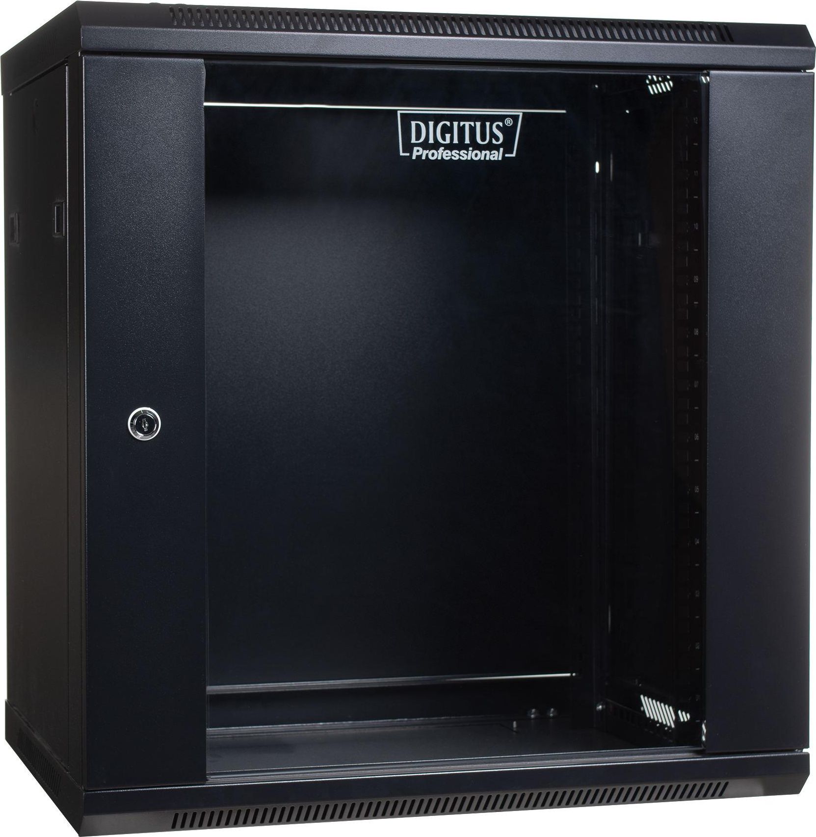 Wall mount cabinet 19 12U 635/600/450mm, glass door, black (RAL 9004)