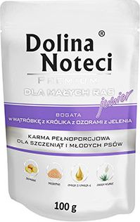 Dolina Noteci PREMIUM JUNIOR MALE RASY WATROBKE Z KROLIKA Z OZORAMI Z JELENIA 100 g 84235 (5902921304043) barība suņiem