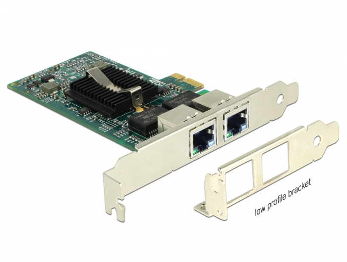 Delock PCIe x1 Gigabit LAN 2x RJ45 +Low Profile tīkla karte