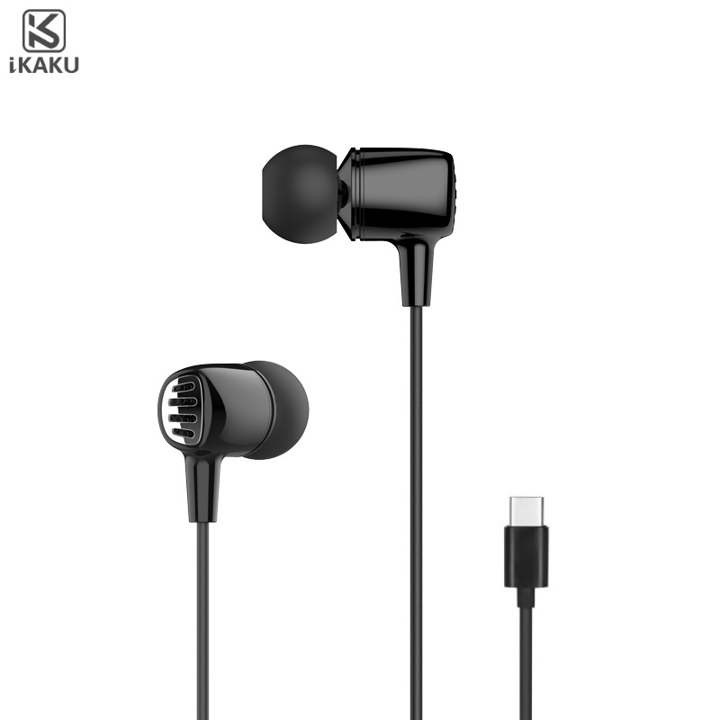 iKaku Aiyin In-Ear Mūzikas un Zvanu Austņas USB-C (Type-C) 1.2m Vads ar Mikrofonu un Pulti Melna