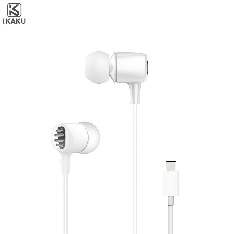 iKaku Aiyin In-Ear Mūzikas un Zvanu Austņas USB-C (Type-C) 1.2m Vads ar Mikrofonu un Pulti Balta