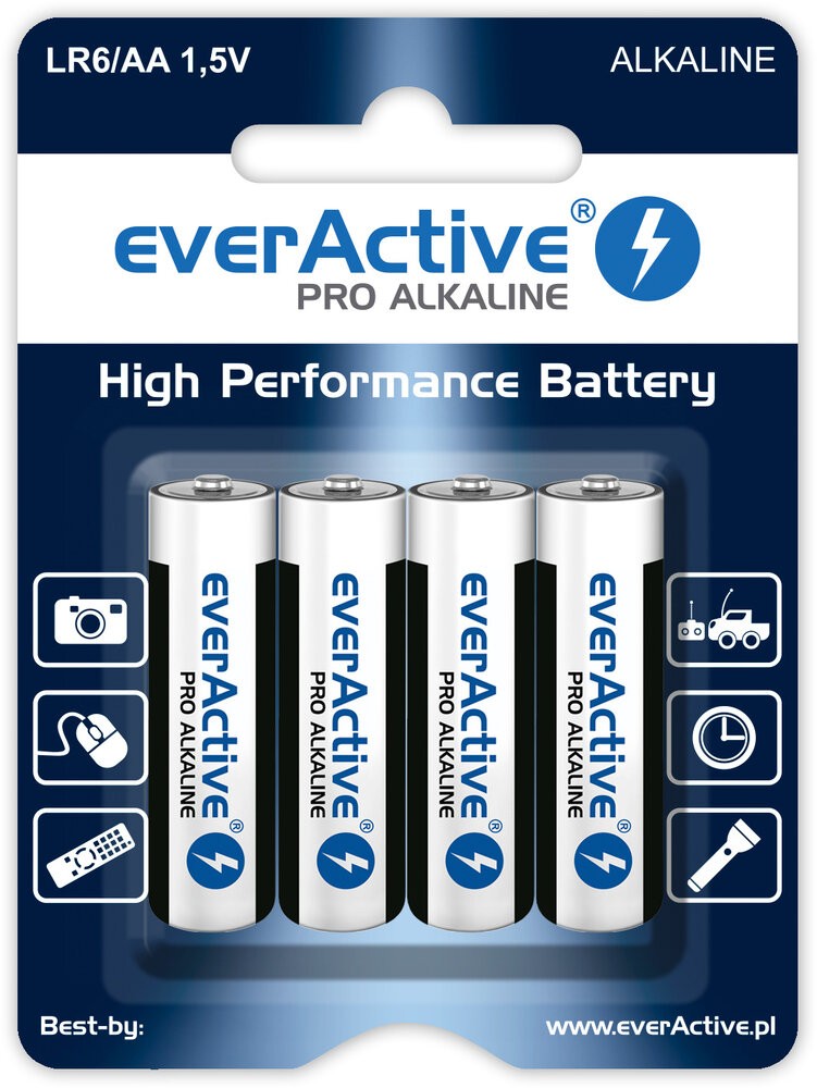 Alkaline batteries everActive Pro Alkaline LR6 AA - blister card - 4 pieces Baterija