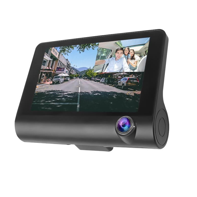 Riff Full HD Auto Video Reģistrātors DVR G-Sensors ar  3 Kamerām - atpakaļskata LCD 4'' Melna videoreģistrātors