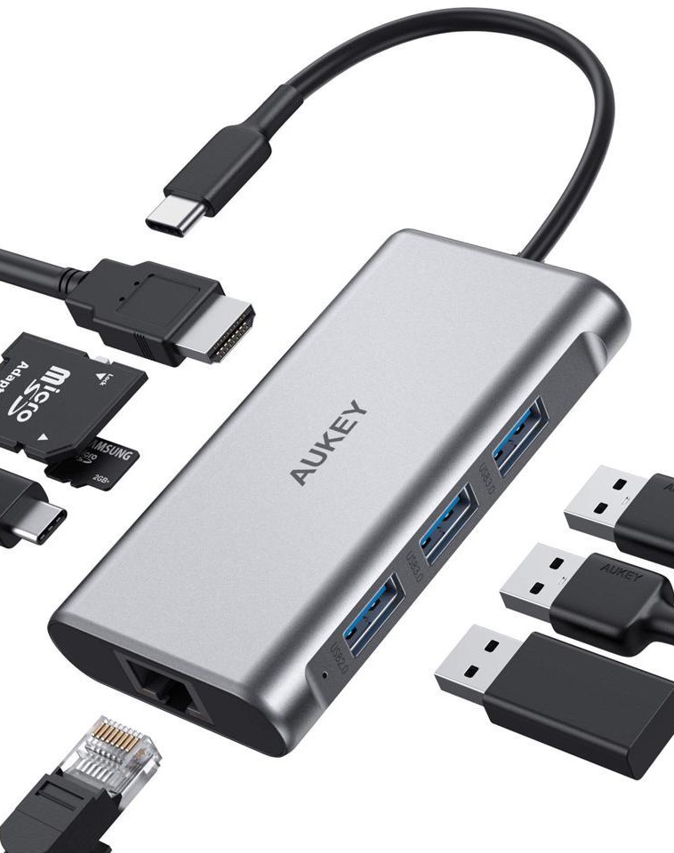 CB-C91 aluminium USB-C Hub 8in1 RJ45 Eth USB centrmezgli