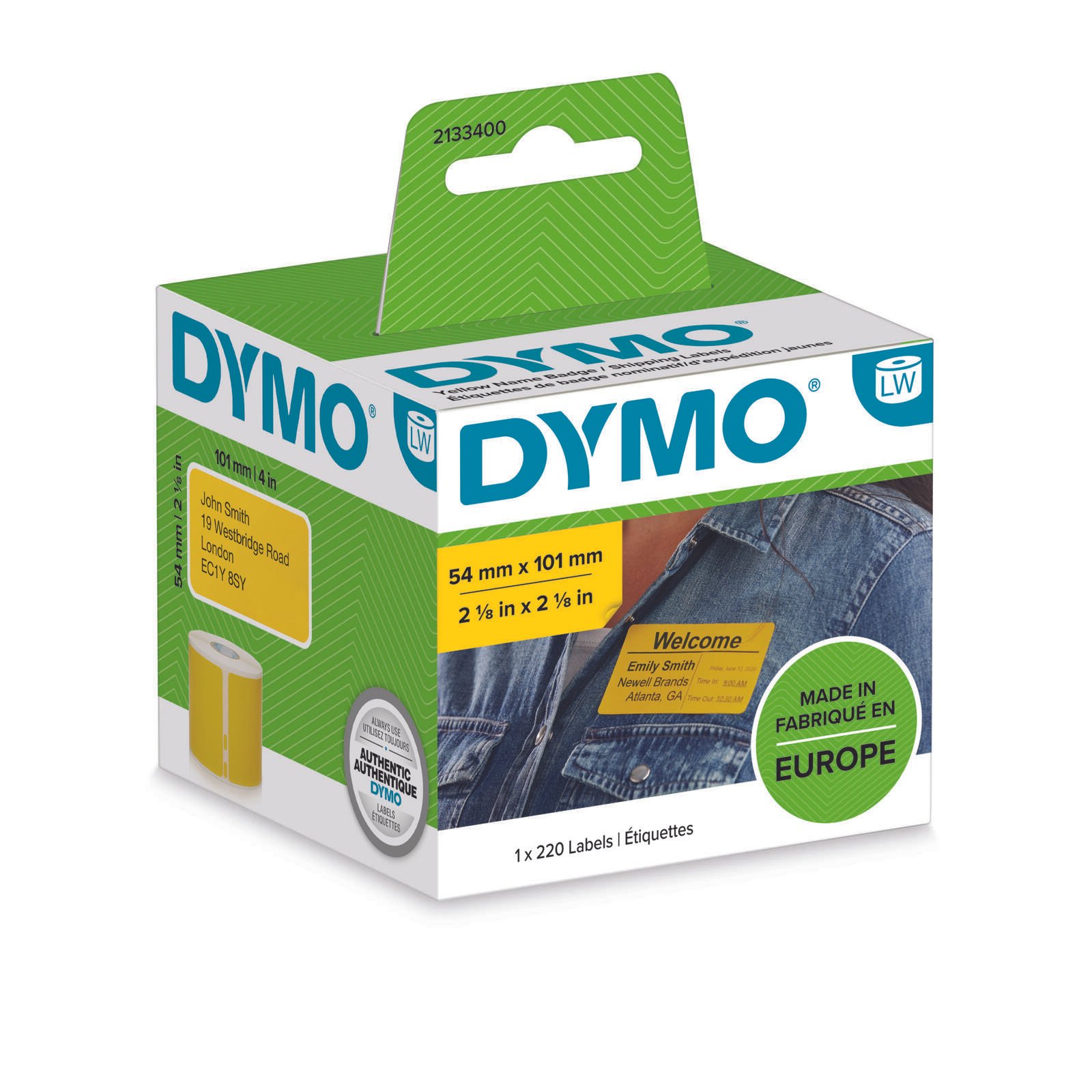 Dymo Coloured Labels 54 x 101 mm 220 pcs black yellow uzlīmju printeris