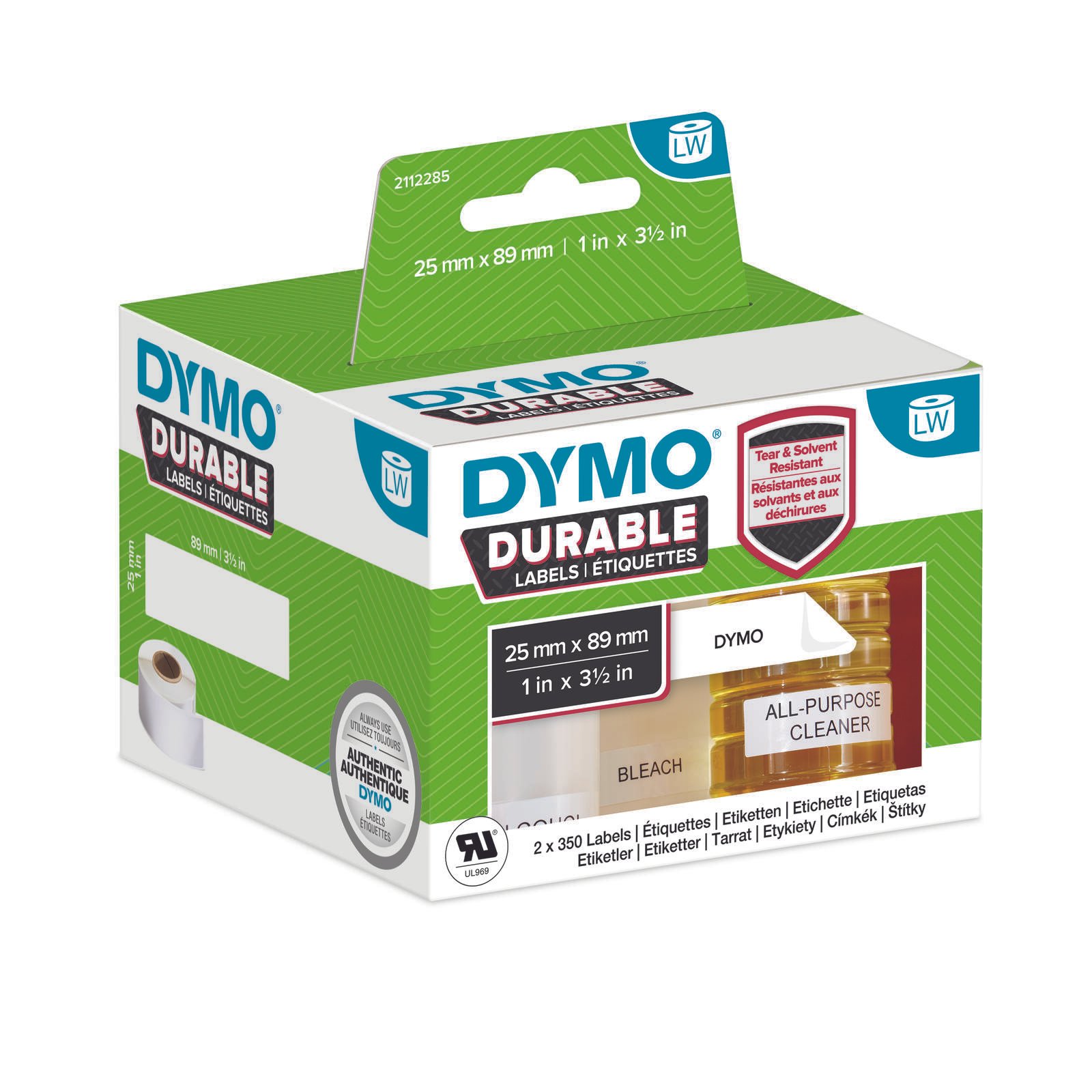 DYMO Registered  Original Etikett fur LabelWriter Trademark  25mm x 89mm ( weis,permanent haftend, 2 Rollen a 350 Etiketten) papīrs