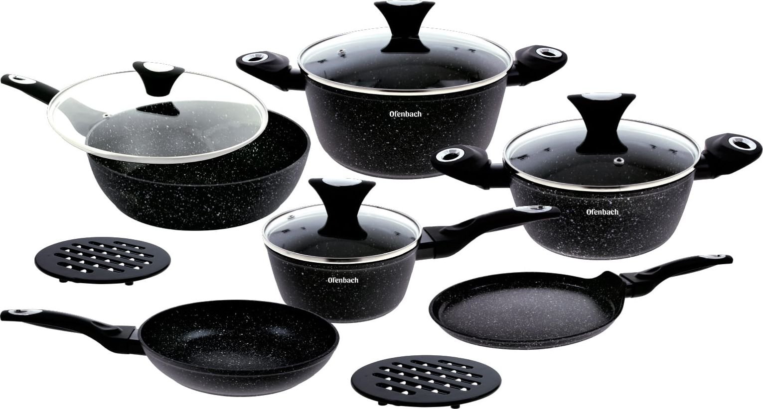 Ofenbach Professional kitchen set for cooking - a set of pots, pans 12 pcs. Pannas un katli