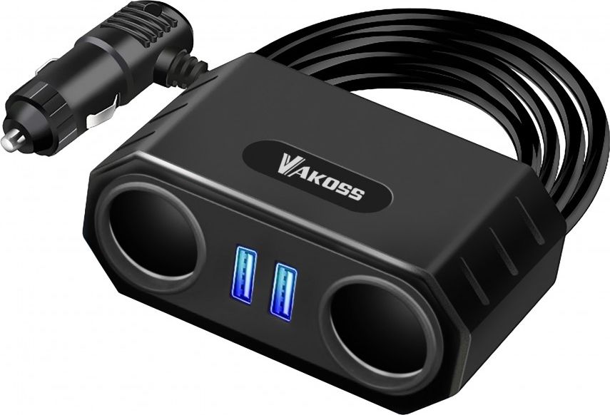 Cigarette Lighter Socket Splitter with 70cm, 2xUSB cable, Vakoss TP-3268K iekārtas lādētājs