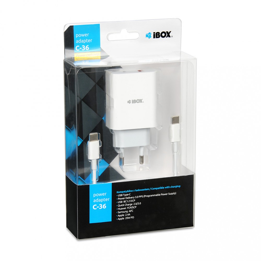 WALL CHARGER I-BOX C-36 PD20W USB-C + USB-A iekārtas lādētājs