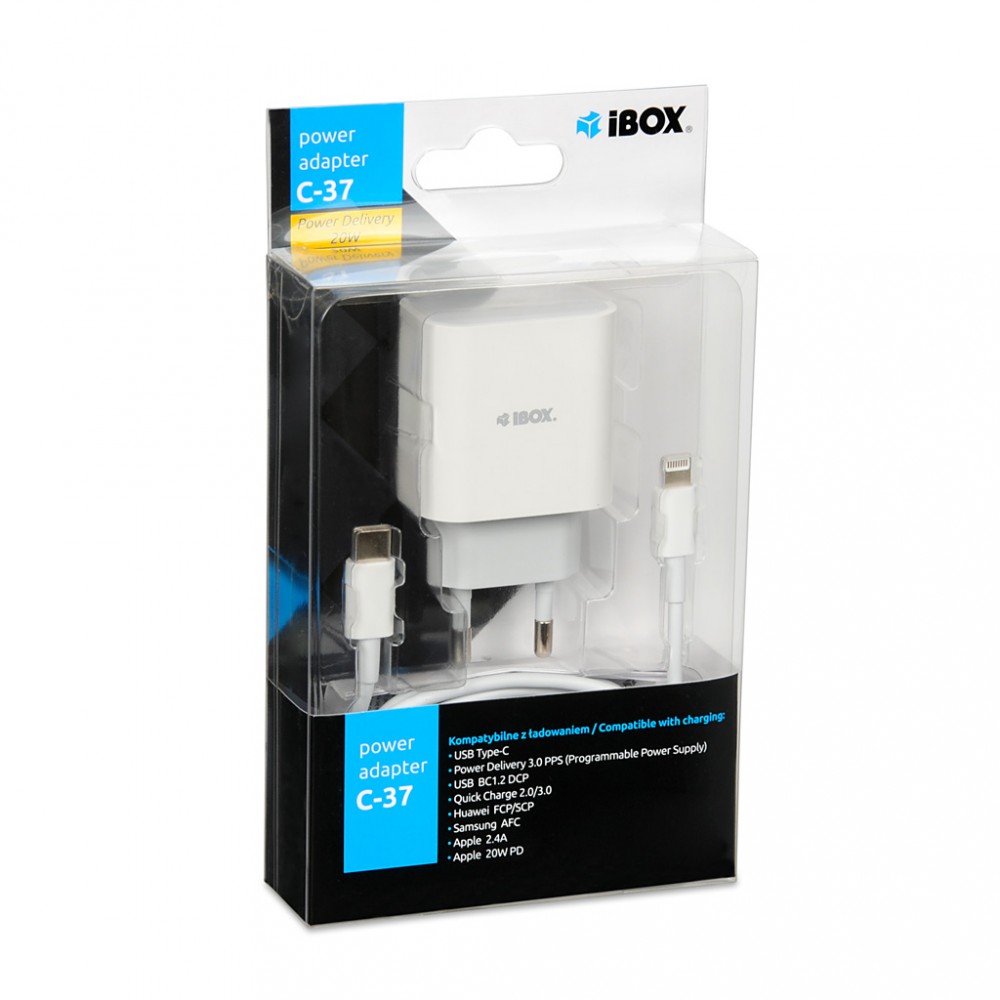 Travel charger I-BOX C-37 PD20W, white iekārtas lādētājs