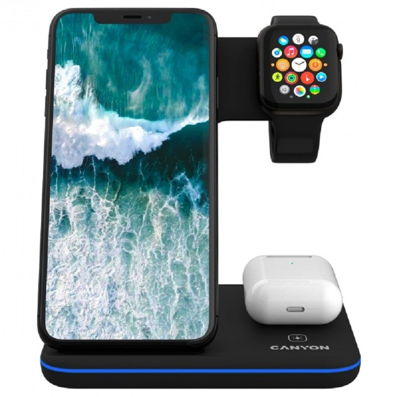 CANYON WS-303 3in1 Wireless charger, with touch button for Running water light iekārtas lādētājs