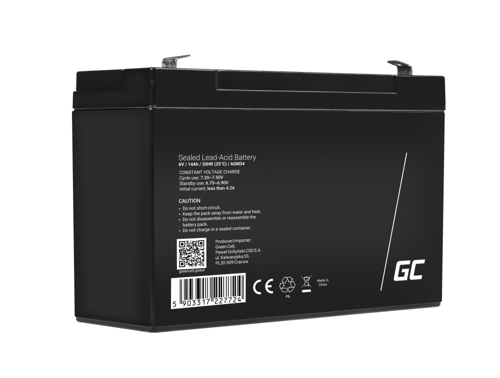 Green Cell 6V 14Ah AGM Battery UPS aksesuāri