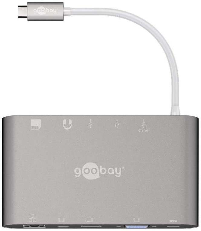 goobay 62113 interface hub USB 3.2 Gen 1 (3.1 Gen 1) Type-C 5000 Mbit/s Silver, Card reader 62113 (4040849621130) aksesuārs datorkorpusiem