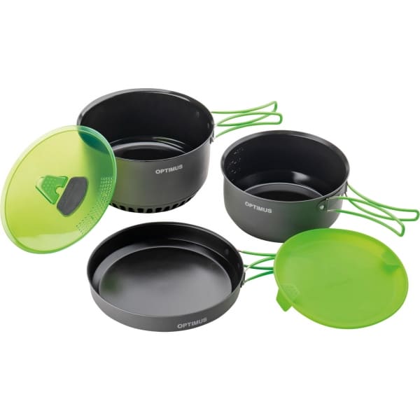 Optimus Terra Camp 4 saucepan set, pot set (grey / green, 7 pieces) 8020677 (0604375206779) Virtuves piederumi