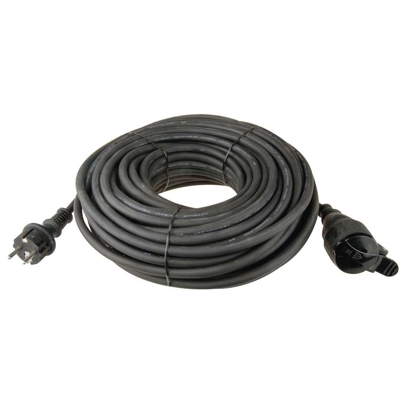 Maitinimo kabelis/ilgiklis AC kistukas (Tipas F CEE 7/7) - lizdas (Tipas F CEE 7/14) (3x1.5 mm) 10m IP44 su gumine izoliacija, juodas P01810 elektrības pagarinātājs