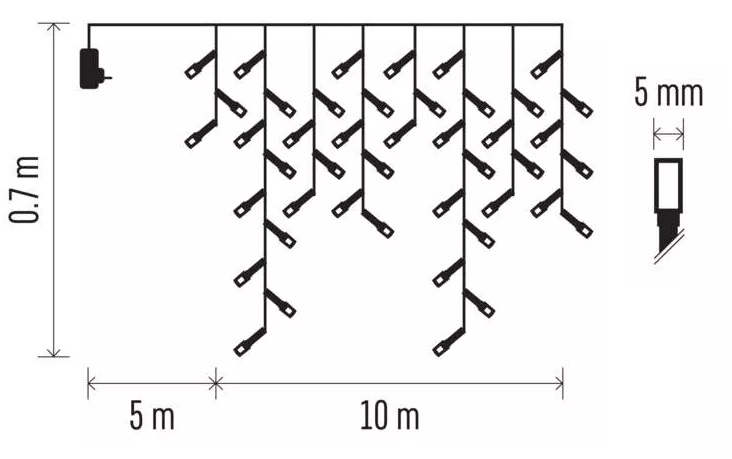 LED virtene, 230Vac, 10  times  0,65 m, 600 x LED, silti balta, ar kontrolieri, EMOS D4CW03 (8592920095461) Ziemassvētku lampiņas