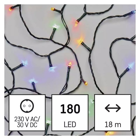LED virtene,  230Vac, 18m, 180x LED, daudzkrasaina ar kontrolieri, EMOS D4AM09 (8592920095942) Ziemassvētku lampiņas
