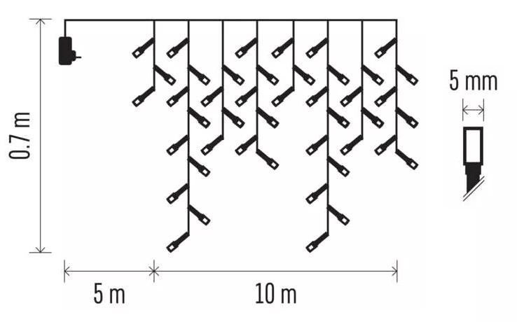 LED virtene, 230Vac, 10  times  0,65 m, 600 x LED, vesi balta, ar kontrolieri, EMOS D4CC03 (8592920095737) Ziemassvētku lampiņas