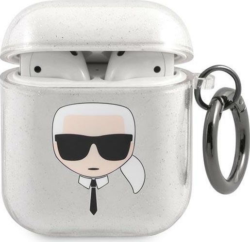 Karl Lagerfeld Etui ochronne KLA2UKHGS Glitter Karl`s Head do AirPods 1/2 srebrne KLD749SLV (3666339030285)