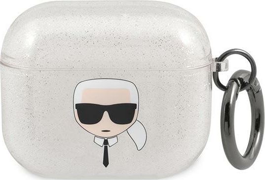 Karl Lagerfeld Etui ochronne KLA3UKHGS Glitter Karl`s Head do AirPods 3 srebrne KLD753SLV (3666339030308)