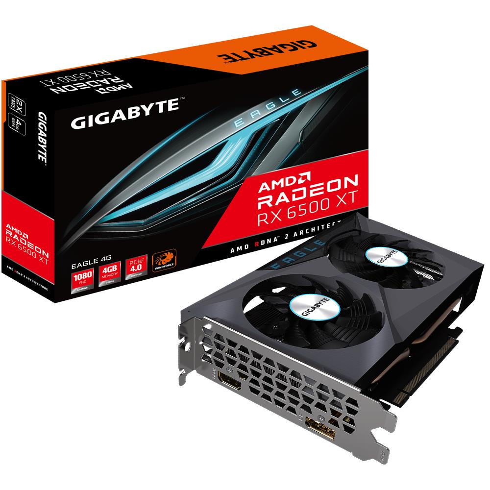 Gigabyte GV-R65XTEAGLE-4GD AMD, 4 GB, Radeon RX 6500 XT, GDDR6, PCI-E 4.0, HDMI ports quantity 1, Memory clock speed 18000 MHz video karte