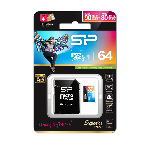 Superior Pro 64GB MicroSDXC UHS-III Klasse 10 Speicherkarte (SP064GBSTXDU3V20SP) atmiņas karte