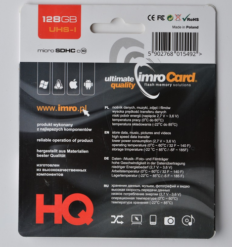 IMRO 10/128G UHS-I ADP (128GB; Class U1; + adapter) atmiņas karte