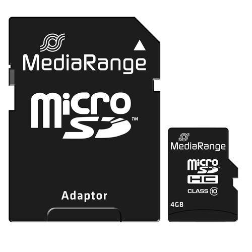 SD MicroSD Card  4GB MediaRange SD CL.10 inkl. Adapter atmiņas karte