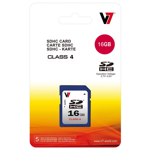 V7 VASDH16GCL4R - Flash- memory card - 16 GB - Class 4 - SDHC - blue atmiņas karte