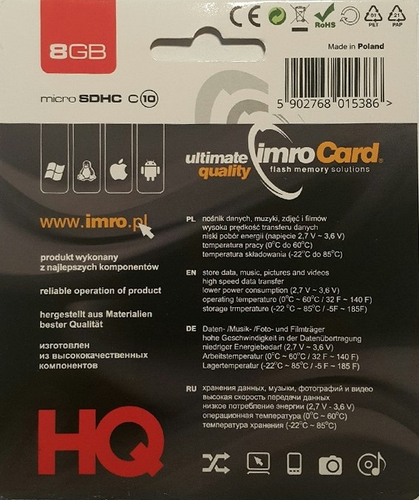 IMRO 10/8G memory card 8 GB MicroSDHC Class 10 atmiņas karte