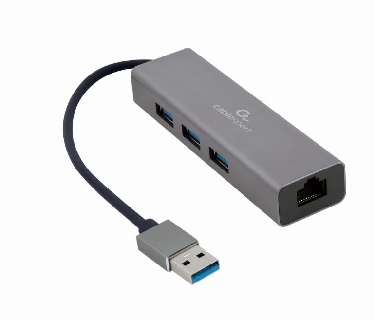 Gembird USB AM Gigabit network adapter with 3-port USB 3.0 hub A-AMU3-LAN-01 Black