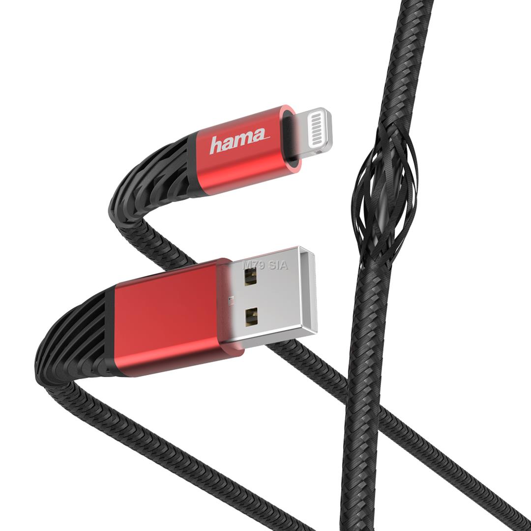 Hama Extreme, USB-A - Lightning, 1.5 m, melna/sarkana - Vads TV aksesuāri