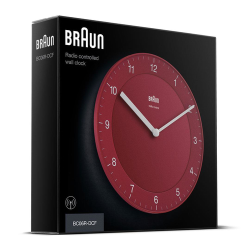 Braun BC 06 R-DCF radio wall clock red radio, radiopulksteņi