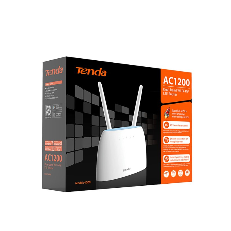 Tenda 4G09 wireless router Gigabit Ethernet Dual-band (2.4 GHz / 5 GHz) 3G 4G White Rūteris