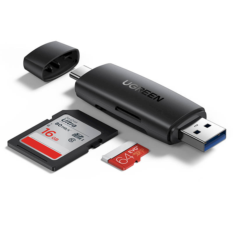 UGREEN CM304 USB + USB-C Adapter Card Reader SD + microSD (black) karšu lasītājs