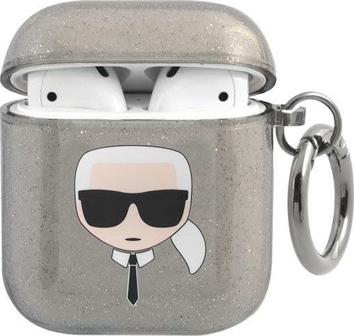 Karl Lagerfeld Etui ochronne KLA2UKHGK Glitter Karl`s Head do AirPods 1/2 szare KLD747BLK (3666339030254)