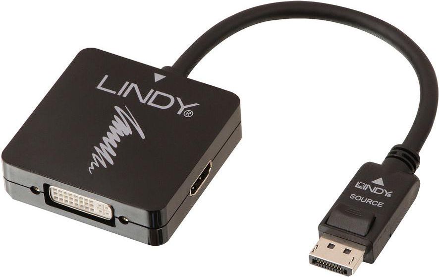 Adapter AV Lindy DisplayPort - HDMI - D-Sub (VGA) - DVI-I czarny (41028) 41028 (4002888410281)