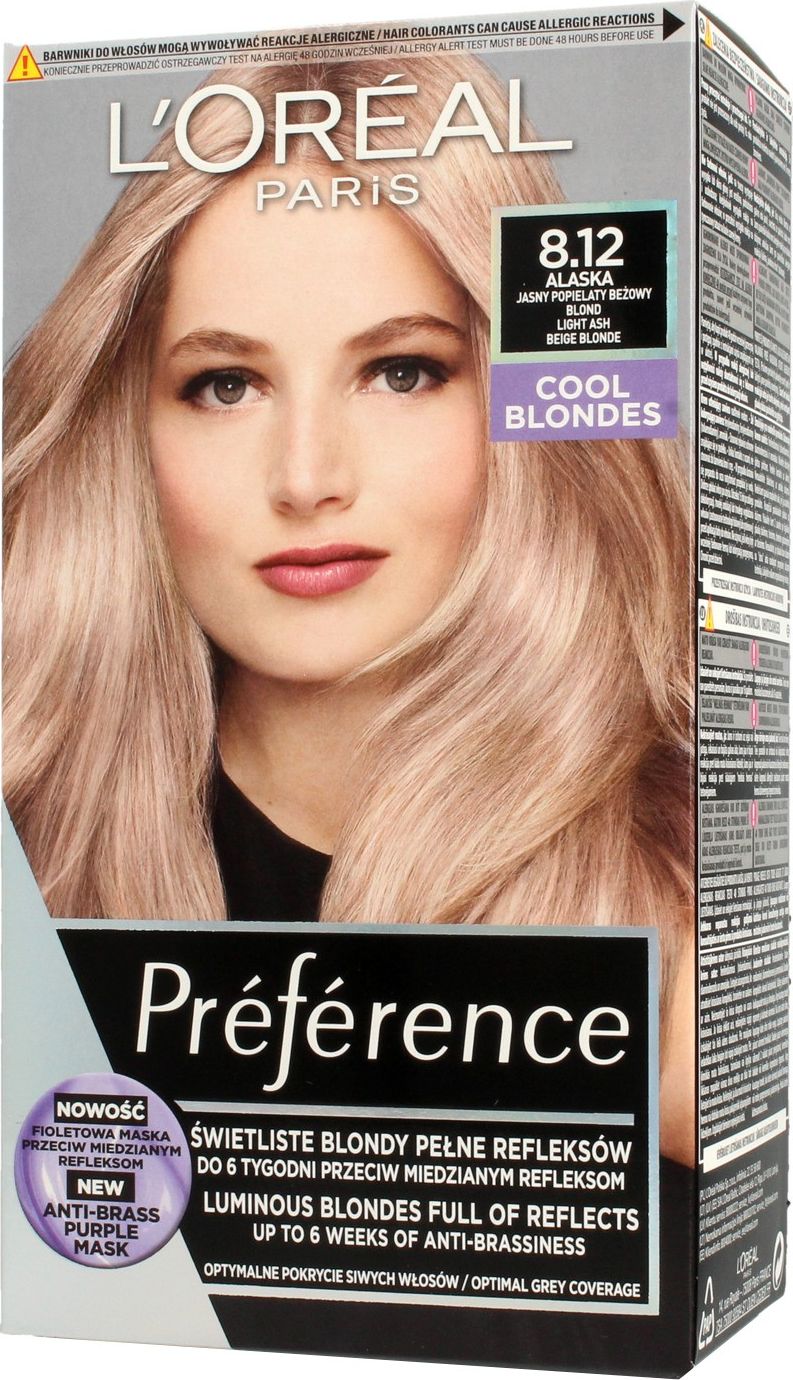 L'Oreal Paris Preference Farba do wlosow 8.12 Alaska - Jasny Popielaty Bezowy Blond 1op. 0218190 (3600523949182)