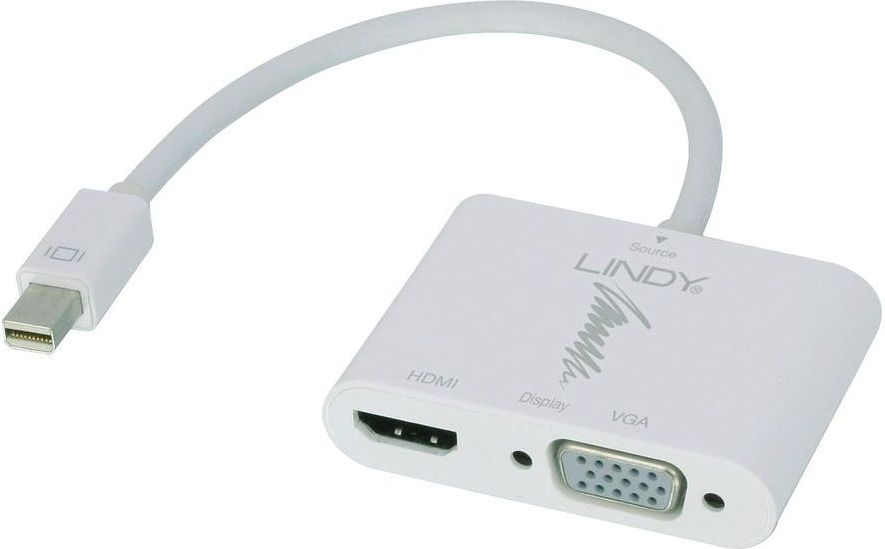 Adapter AV Lindy DisplayPort Mini - HDMI - D-Sub (VGA) bialy (41070) 41070 (4002888410700)